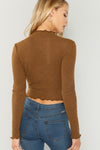 Breeny Brown Ruffle Neck Top