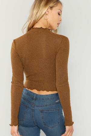 Breeny Brown Ruffle Neck Top