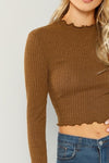 Breeny Brown Ruffle Neck Top