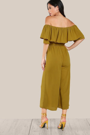 Ria Mustard Off Shoulder Jumpsuit