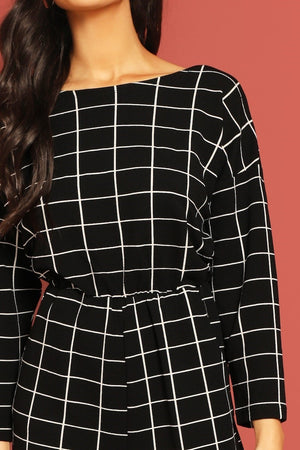 Eva Grid Print Black Jumpsuit