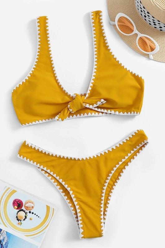 Mara Mustard Knot Tie Bikini Set