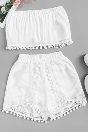 White Pom Pom Co-ord Set