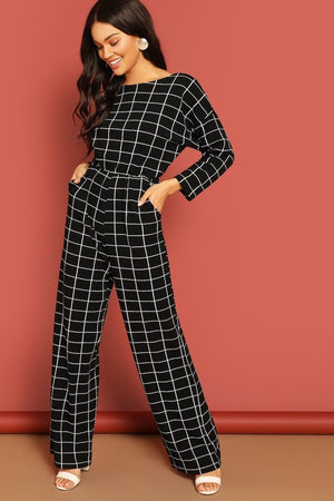 Eva Grid Print Black Jumpsuit