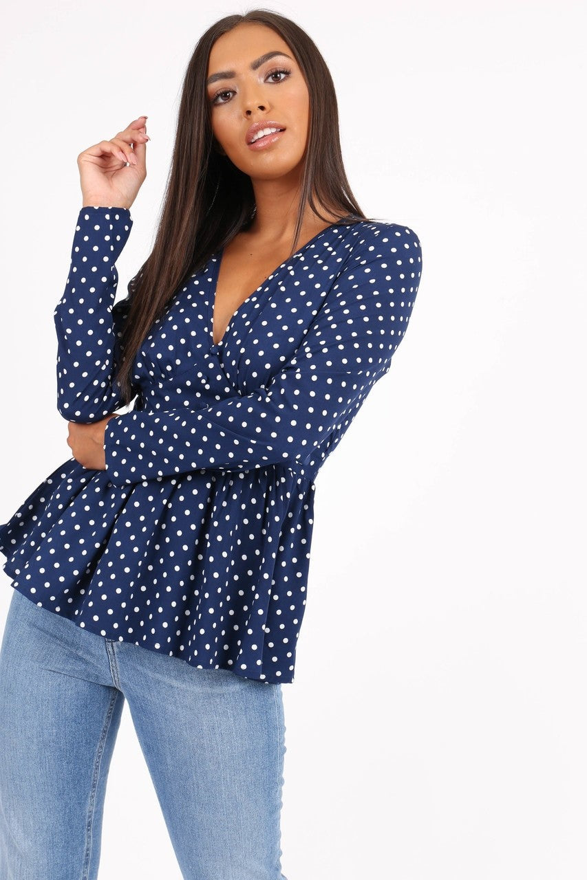 Frill Polka Blue Shirt