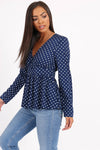 Frill Polka Blue Shirt