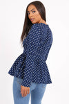 Frill Polka Blue Shirt