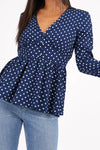 Frill Polka Blue Shirt