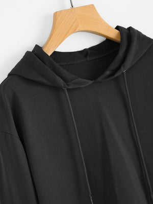 Lace up Sleeve Black Crop Hoodie