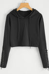 Lace up Sleeve Black Crop Hoodie