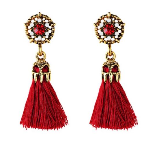 Vintage Embellished Tassel Drop Earrings