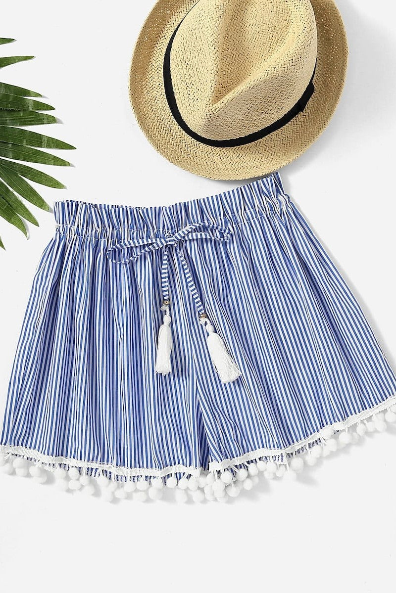 Ria Vertical Striped Shorts Blue