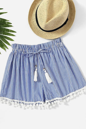 Ria Vertical Striped Shorts Blue